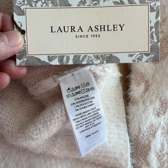 Laura Ashley Womens Plus Sz 1X Knit Sweater Floral Fuzzy Print Pink Rose - Picture 6 of 9